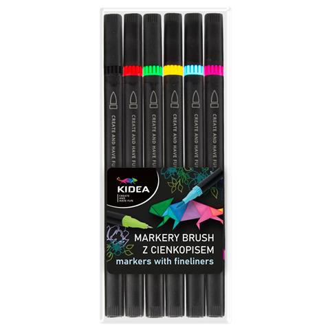 DERFORM MARKERY BRUSH Z CIENKOPISEM 6   KOLORÓW KIDEA