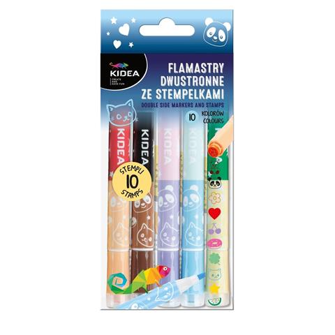 DERFORM FLAMASTRY DWUSTRONNE 10 KOLORÓW ZE STEMPELKAMI KIDEA /12/