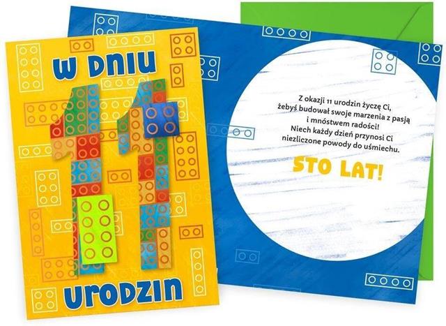 KUKARTKA KARTKA OZDOBNA 11 URODZINY DK-1259 (CHŁOPIEC,CYFERKI,KLOCKI)