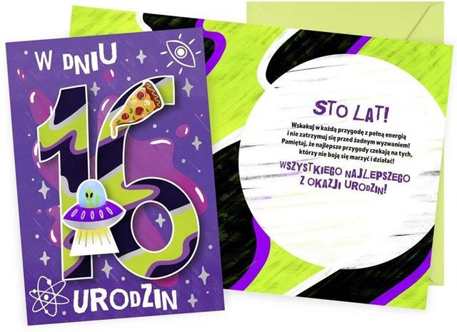 KUKARTKA KARTKA OZDOBNA 16 URODZINY DK-1269 (CYFERKI,UFO)