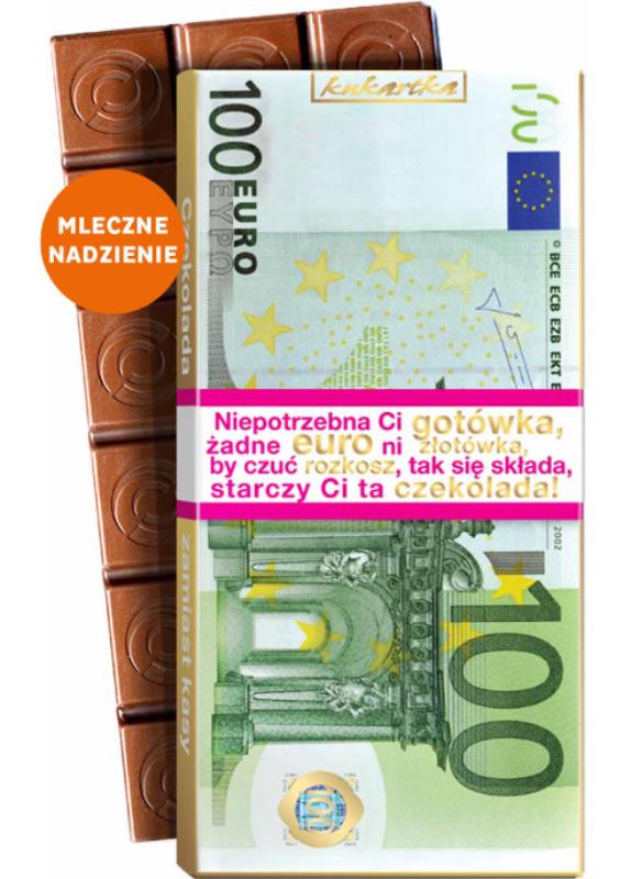 KUKARTKA CZEKOLADA 100G NADZIEWANA BANKNOT 100 EURO CZK-456