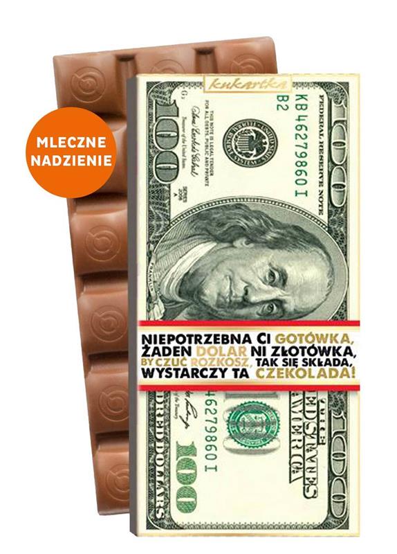 KUKARTKA CZEKOLADA 100G NADZIEWANA BANKNOT 100 DOLARÓW CZK-481
