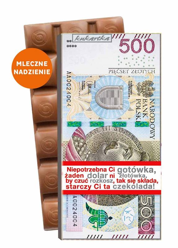 KUKARTKA CZEKOLADA 100G NADZIEWANA BANKNOT 500ZŁ CZK-482