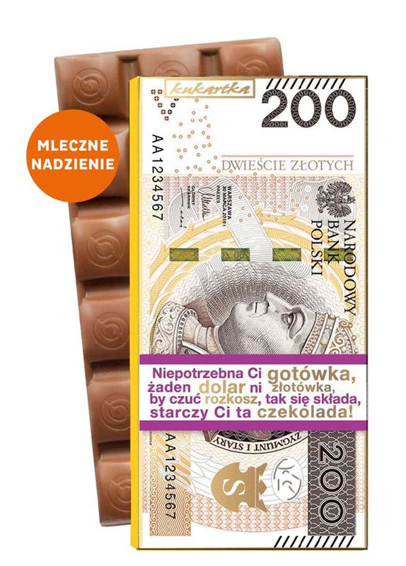 KUKARTKA CZEKOLADA 100G NADZIEWANA BANKNOT 200ZŁ CZK-493