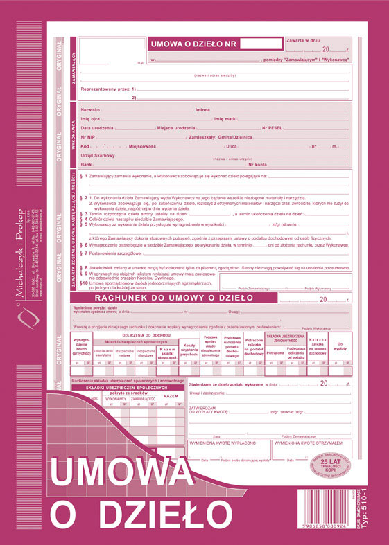 druk-510-1 umowa o dzieło a4 m&p