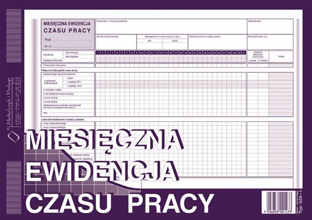 druk-526-1 miesięczna ewid.czasu pracy  m&p