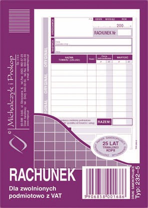 druk-232-5 rachunek a-6 dla zwoln.z vat m&p