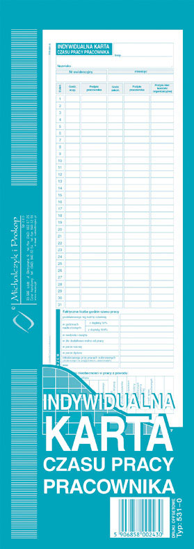 druk-531-0 indywidualna karta czasu pracyprac m&p