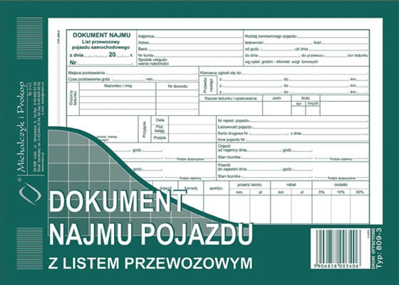 druk-809-3 dokum.najmu poj. z listem    przewozowym  m&p