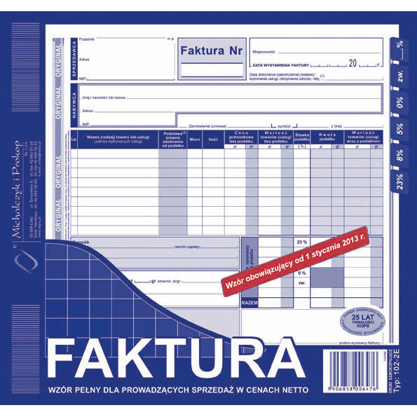 druk-102-2e faktura vat 2/3 a-4 o/k m&p 80 kartek