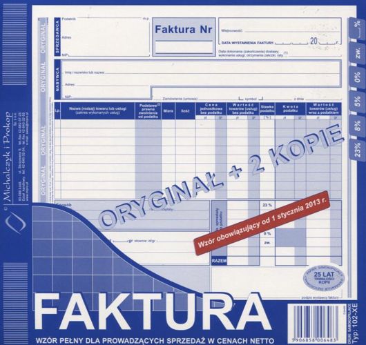 druk-102-xe faktura vat 2/3a4/oryg+2kopie m&p 81 kartek