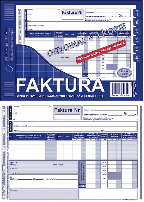 druk-103-xe faktura vat a5 o+2k m&p 81 kartek