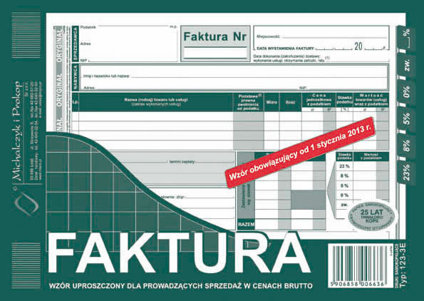 druk-123-3e faktura vat (brutto) a5 uproszczona  m&p 80 kartek