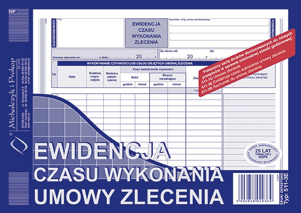 druk-511-3e ewidencja czasu wyk.umowy zlecenia  a5 m&p