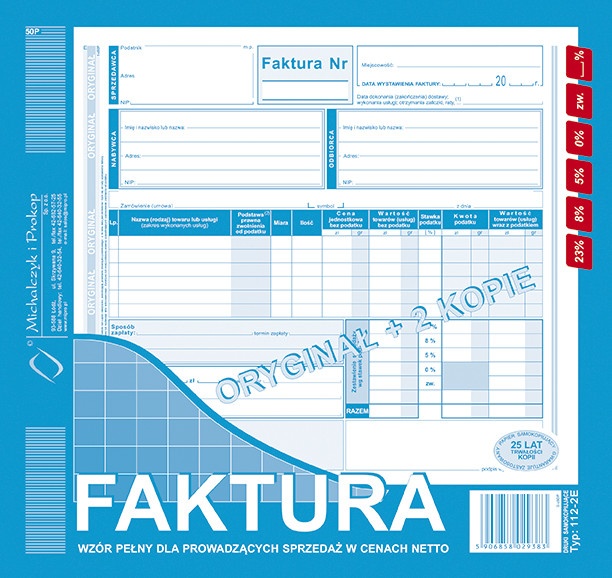 druk-112-2e faktura 2/3a4 oryg+2kopie   nabywca/odbiorca m&p 81 kartek