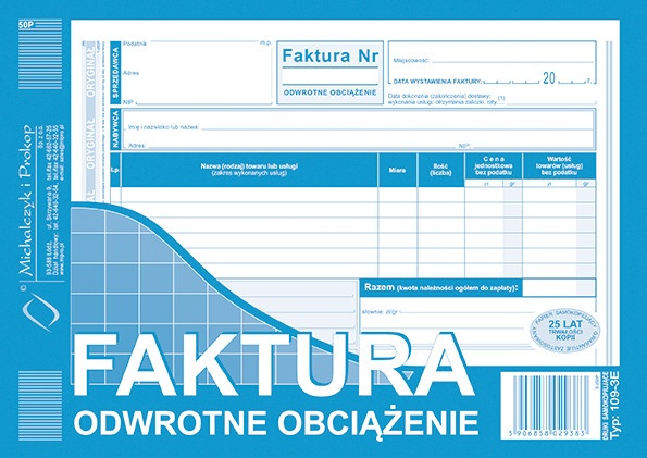 druk-109-3e faktura a5 odwrotne obciążenie m&p 80 kartek