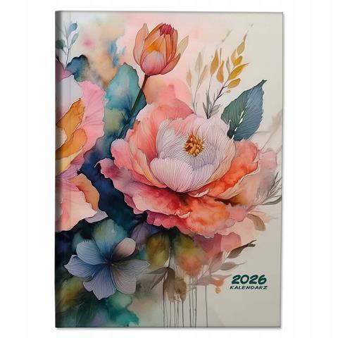 KALENDARZ 2026 KSIĄŻKOWY A4 DZIENNYSOFT TOUCH AKWARELOWE KWIATY,EV-CORP