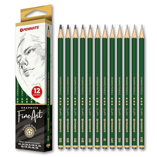 tt-ołówek techniczny fine art 4h,3h,2h,h,hb,b,2b,3b,4b,5b,6b,8b op.12szt