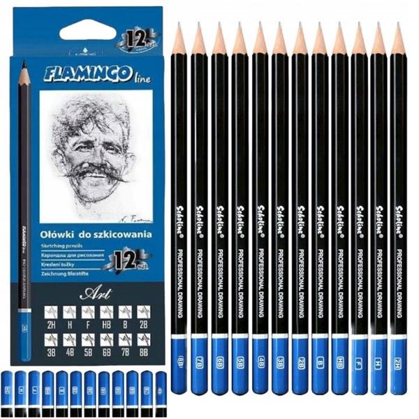 titanum ołówki techniczne zestaw 12szt 8b-2h 205050 flamingo