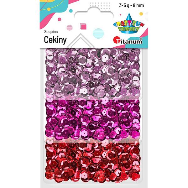 TITANUM CEKINY ZESTAW 8MM 3x5G FIOLET,RÓŻ,CZERWIEŃ 414534