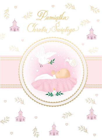 HENRY KARTKA OZDOBNA CHRZEST B6 Z KIESZONKĄ RÓŻOWY