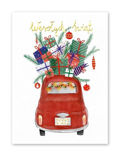 HENRY KARTKA OZDOBNA B6 BN AUTO Z PREZENTAMI GWIAZDKA