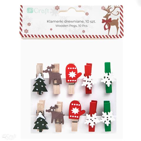 DP CRAFT KLAMERKI DREWNIANE MOTYWY ŚWIĄTECZNE,10 SZT