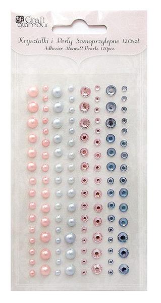 dp craft kryształki i perły samoprzylepne120szt sweet pink & blue grkp-002