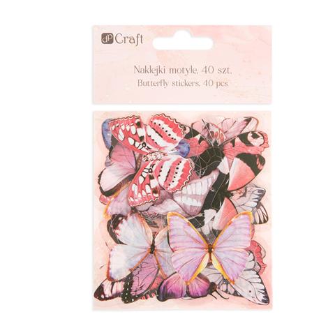DP CRAFT NAKLEJKI PET MOTYLE , 40 SZT. -WIELOKOLOROWE