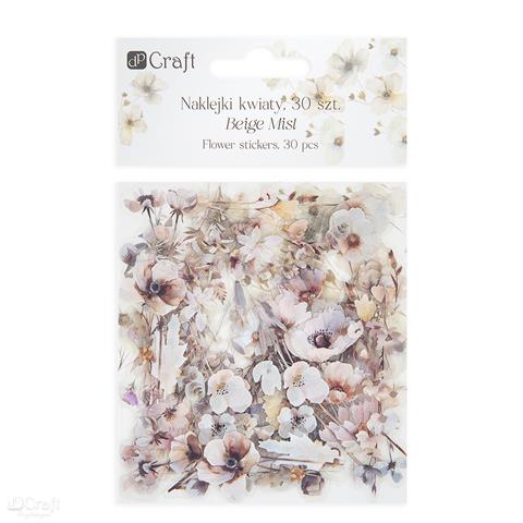 DP CRAFT NAKLEJKI PET - KWIATY,  30 SZT -BEIGEMIST