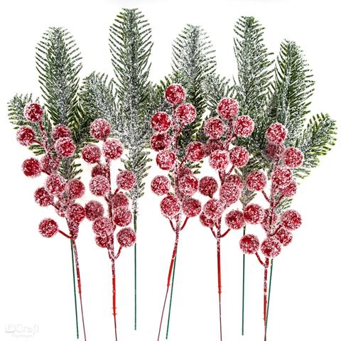 DP CRAFT SZRONIONE GAŁĄZKI DEKORACYJNE 26CMSOSNA I CZERWONE OWOCE, 10 SZT.