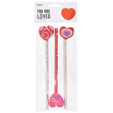 ARPEX OŁÓWEK WALENTYNKOWY Z GUMKĄ OP 3SZT WA6064 WALENTYNKA