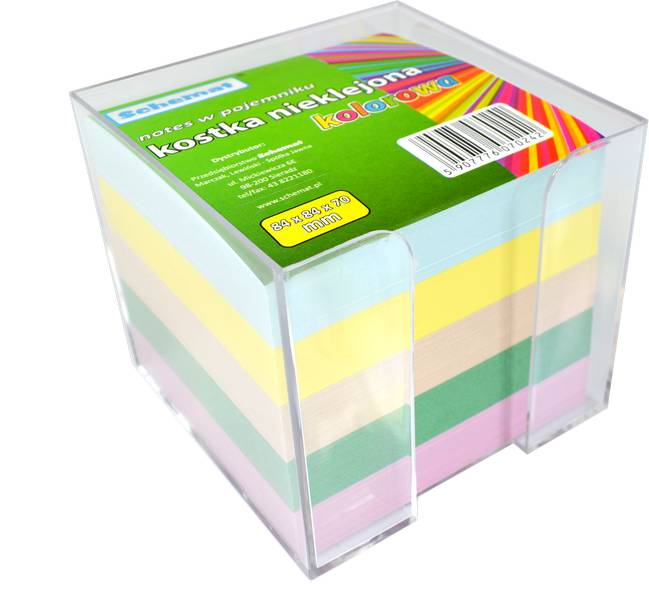 KOSTKA PAPIEROWA KOLOROWA NIEKLEJONA W  POJEMNIKU 84*84*70MM SCHEMAT /18/