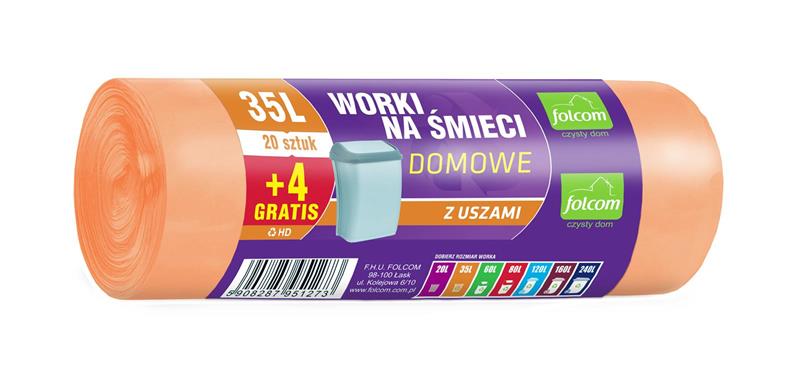 folcom worki na śmieci 35l/20+4szt gratisz uszami pomarańczowe /35/