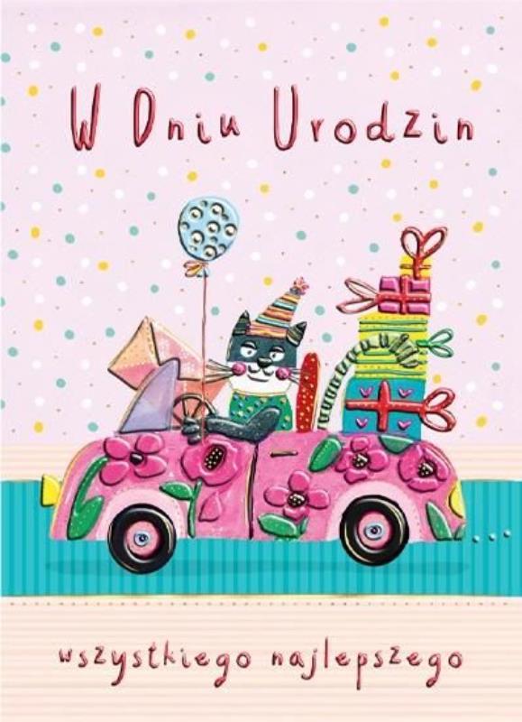HENRY KARTKA OZDOBNA B6 URODZINY KOT W AUCIE