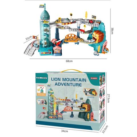 INTERAKTYWNY TOR SAMOCHODOWY MOST I ZJEŻDZALNIA LEW Z 4 AUTKAMI