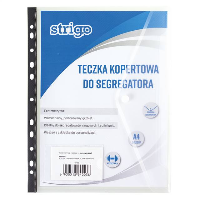 STRIGO TECZKA KOPERTOWA A4 PP NA ZATRZASK DO SEGREGATORA PP A4 SF022 WPC /5/