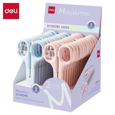 DELI-NOŻYCZKI 12.2MM Z OCHRONĄ OSTRZA   MACARON 6022A /24/