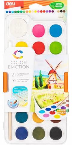 DELI-FARBY AKWARELOWE 21 KOLORÓW + PĘDZELEK C10-21 /12/