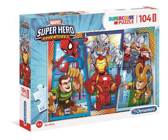 clementoni puzzle 104el maxi super hero adventures 23746 62x42cm