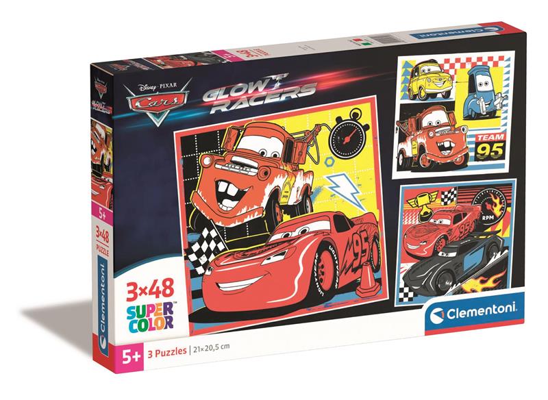 clementoni puzzle 3x48el cars glow racers 25309 37x18.5cm