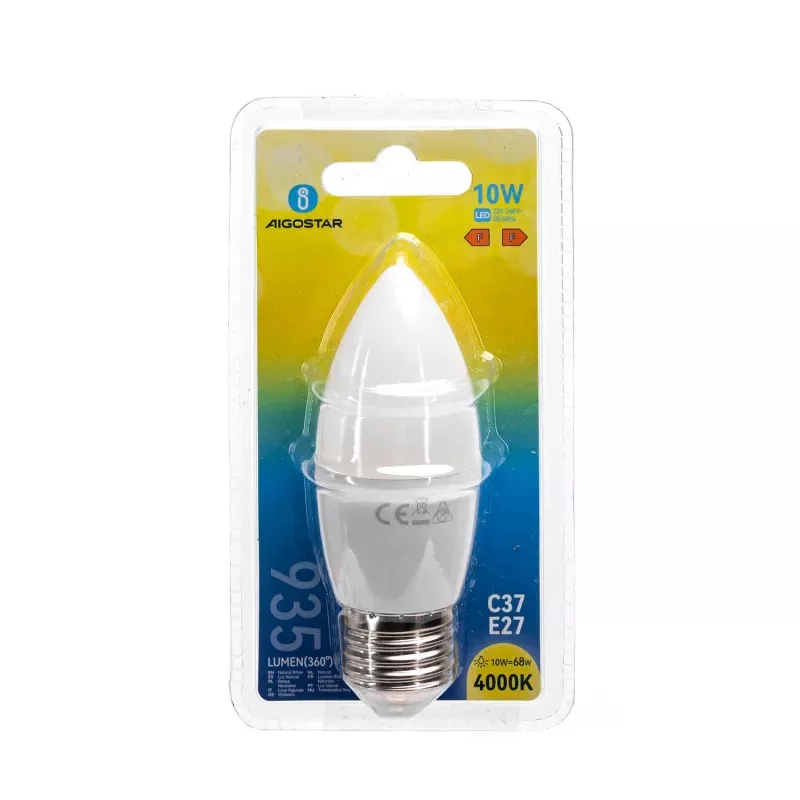 ŻARÓWKA LED 10W/E27 ŚWIECZKA 10W=68W 4000K AIGOSTAR   BLISTER