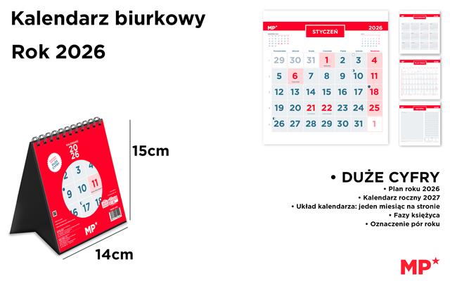 MP-KALENDARZ BIURKOWY 2026 CZERWONY 14X15CM