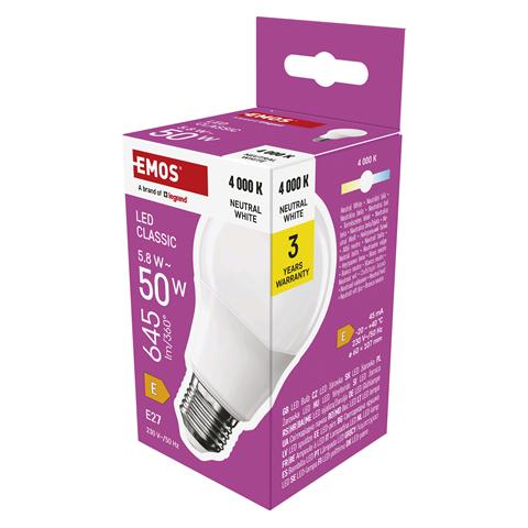 ŻARÓWKA LED EMOS 5.8W 50W/E27 645ZQ5E33 NEUTRAL WHITE