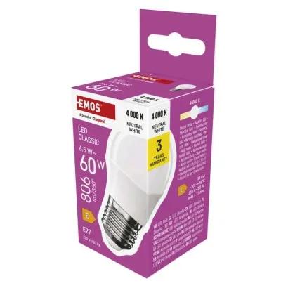 ŻARÓWKA LED EMOS KULKA 6,5W 60W/E27 806 ZQ6E43 NEUTRAL WHITE