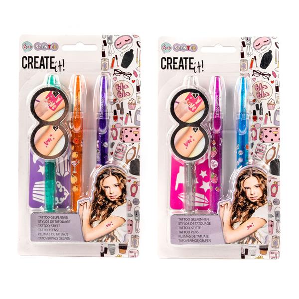CREATE IT! DŁUGOPISY 3SZT DO ROBIENIA TATUAŻY PERFUMOWANE Z SZABLONAMI 84159