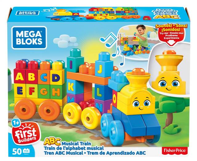 fisher price mega blocks 50el pociąg abc z dźwiękiem mattel fkw22