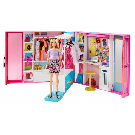 mattel barbie wymarzona szafa z lalką i akcesoriami gbk10