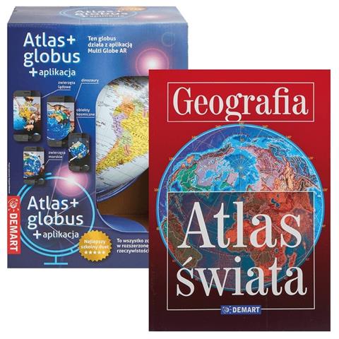 globus 22cm fizyczny/polityczny z aplikacją + atlas