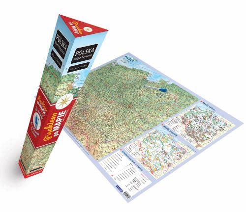 FIZYCZNA MAPA POLSKI Z PISAKIEM 68X48CM W TUBIE  DEMART